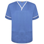 NSTT Unisex Smart Scrub Top with Contrast Trim - HOSPITAL BLUE, WHITE TRIM - WCG